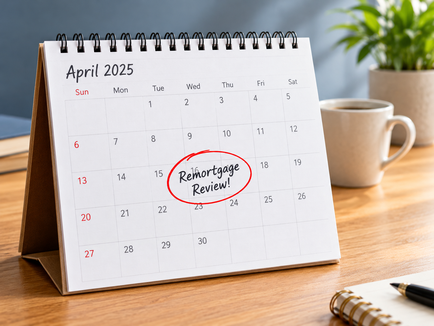 Calendar with a remortgage review date circled